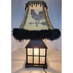 UNIQUE Vintage Art Deco Carraige Lantern Glass Black 2 Light Source Table Lamp